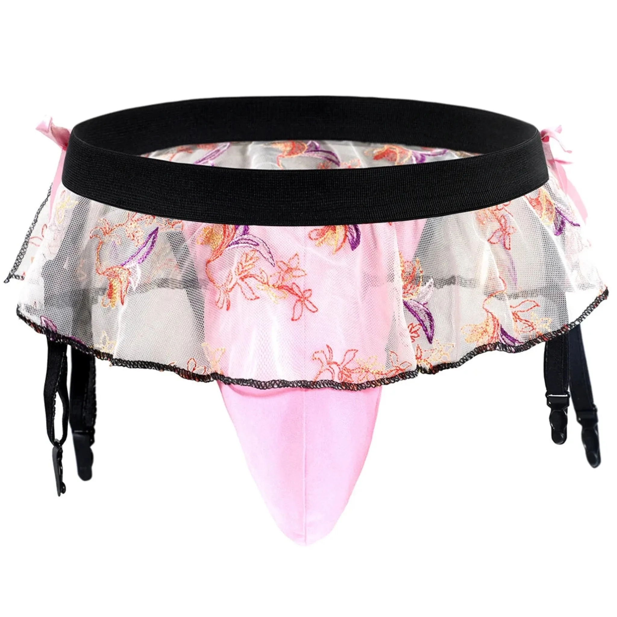 Transparent Lace Floral Garter Panties