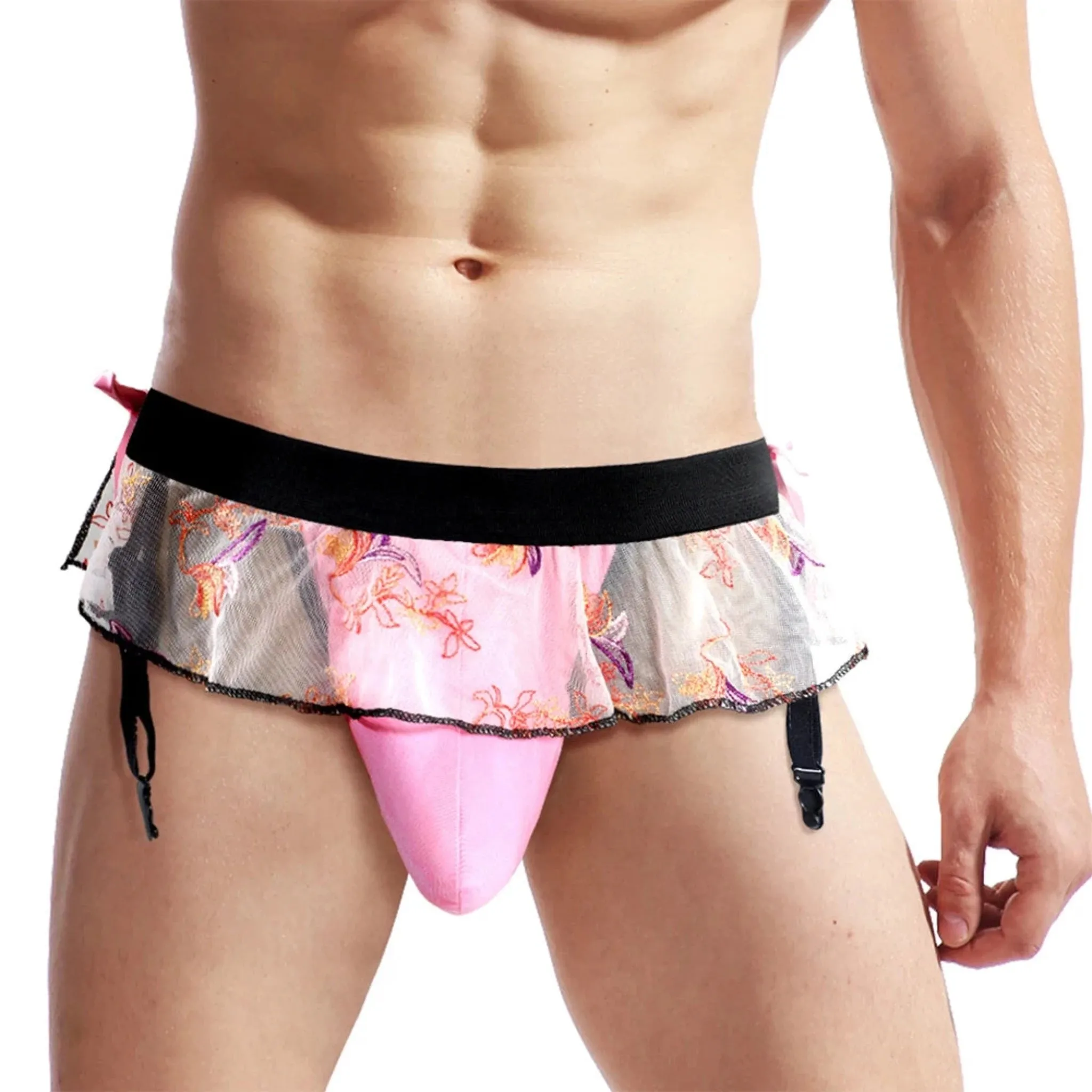 Transparent Lace Floral Garter Panties