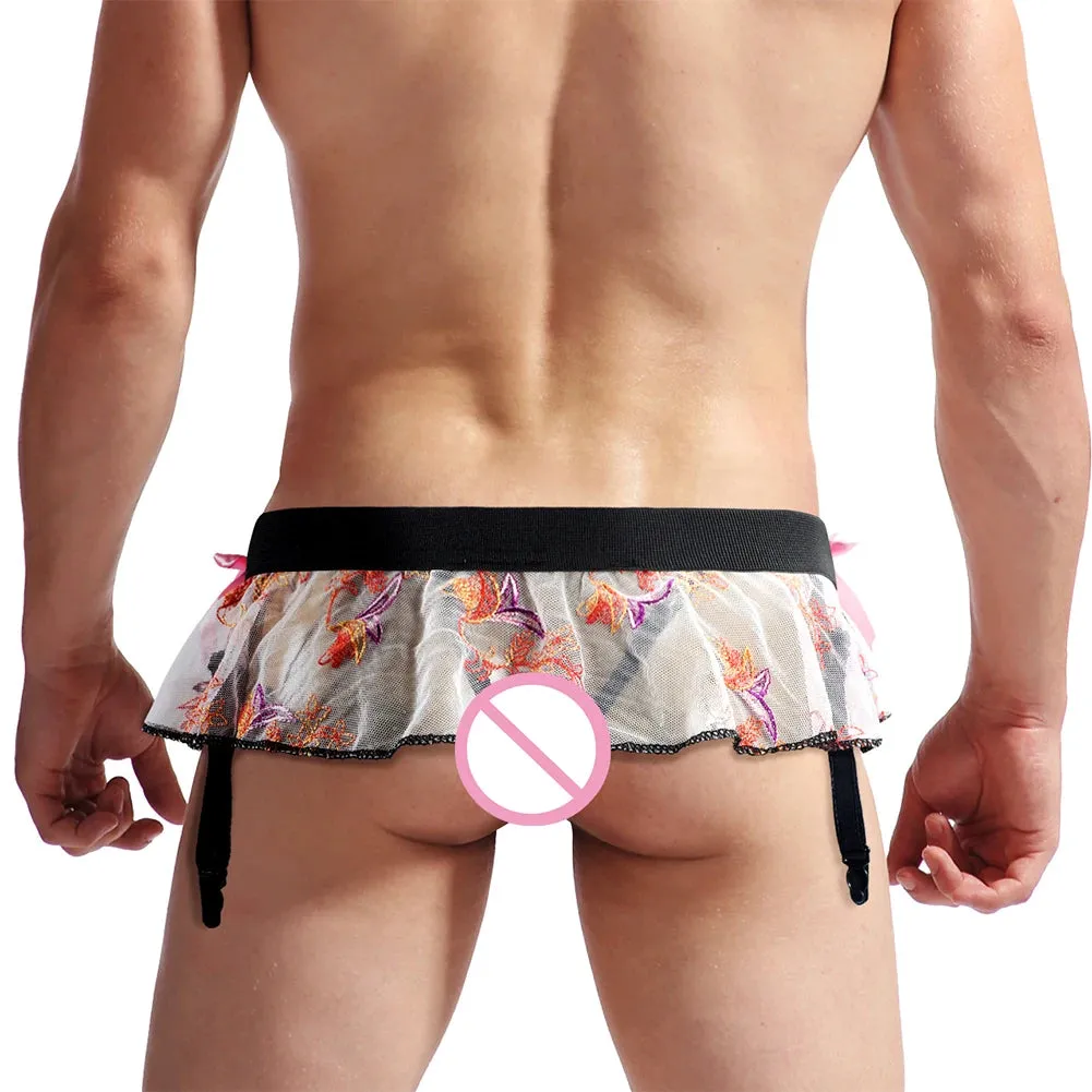 Transparent Lace Floral Garter Panties