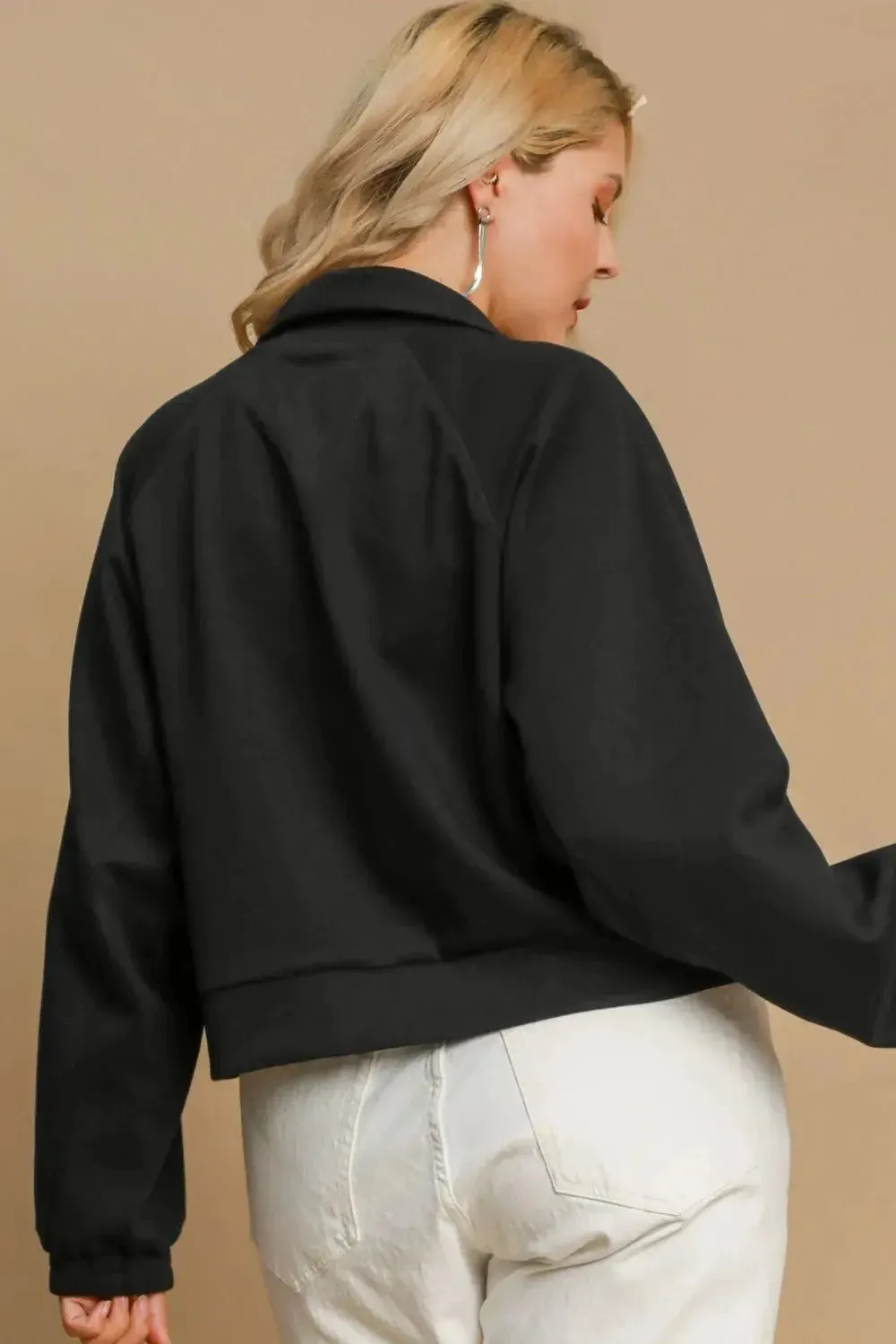 Umgee Full/Plus Size Half Zip Cropped Sweatshirt
