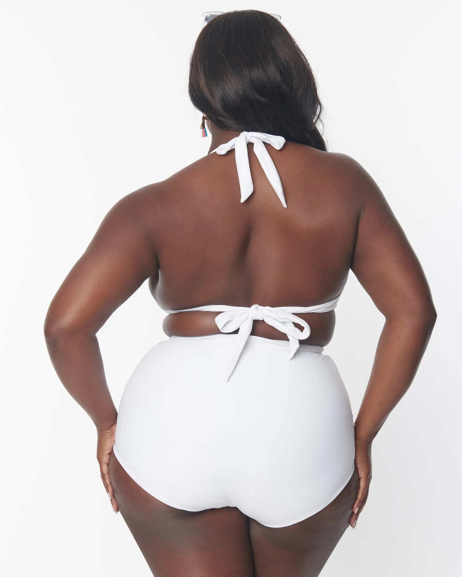 Unique Vintage White Ruched Swim Bottom | White