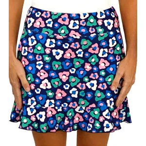Venice Ruffle Hem Skort in Floral Cheetah Navy