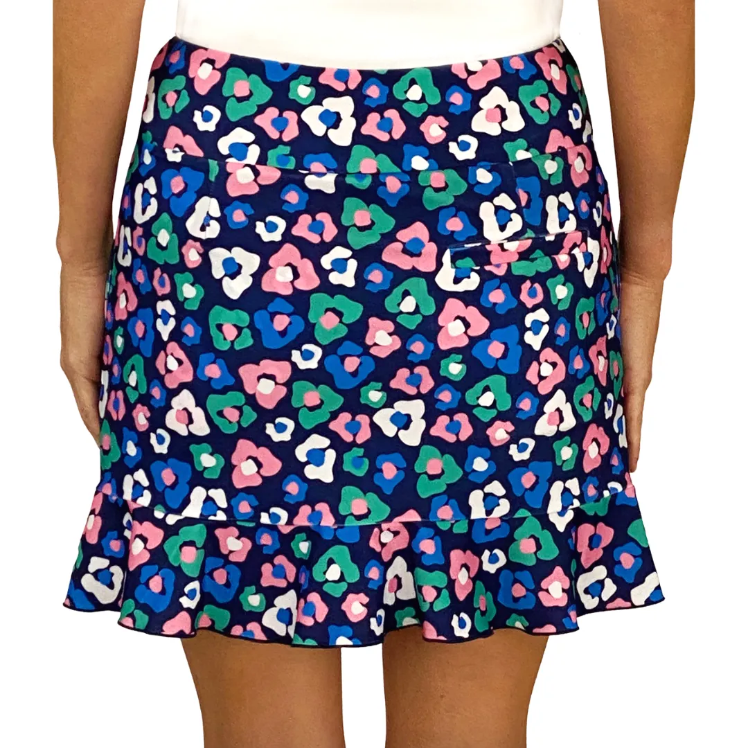 Venice Ruffle Hem Skort in Floral Cheetah Navy
