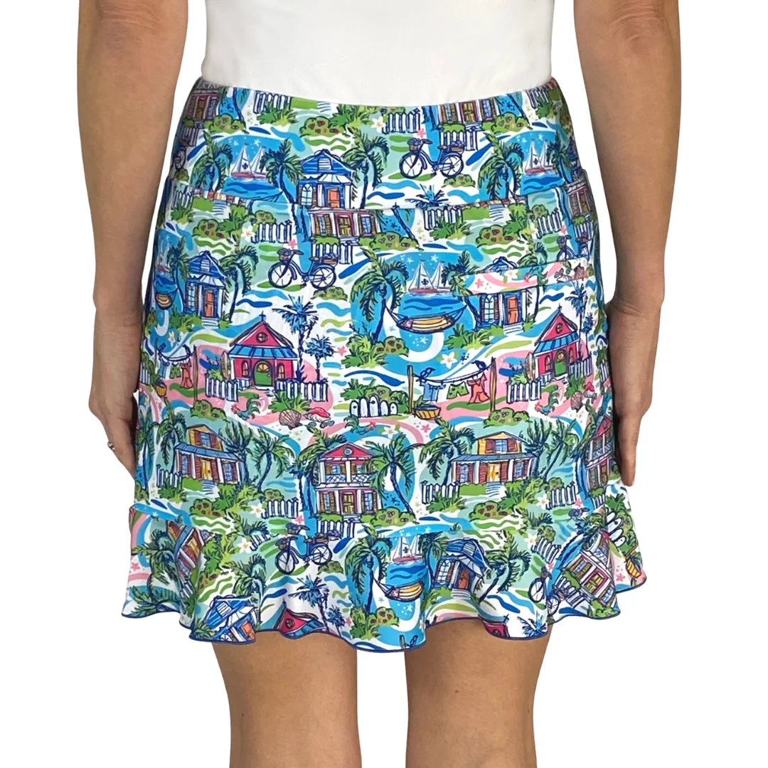 Venice Ruffle Hem Skort in Key West Cottages Bold