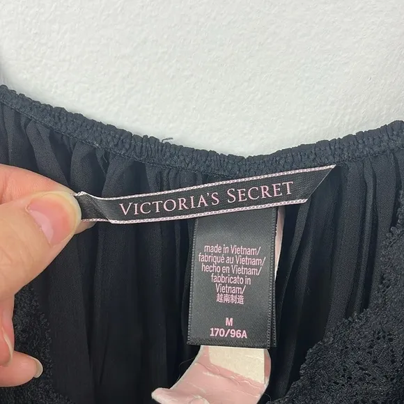 Victorias Secret Black Lace Sheer Satin Bow Baby Doll Lingerie Camisole Womens M