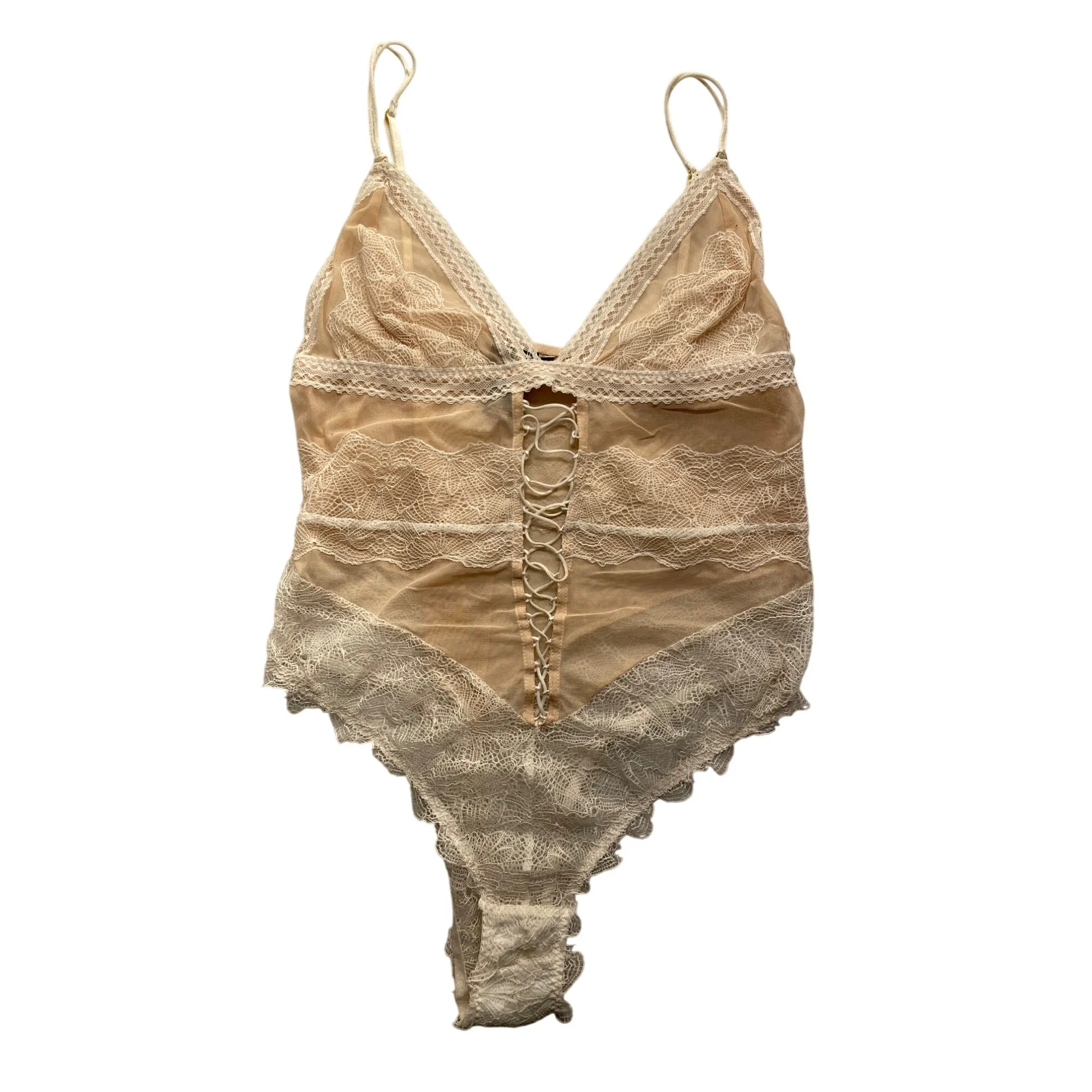 Victorias Secret Lace Detailed Beige Bodysuit Lingerie #7094