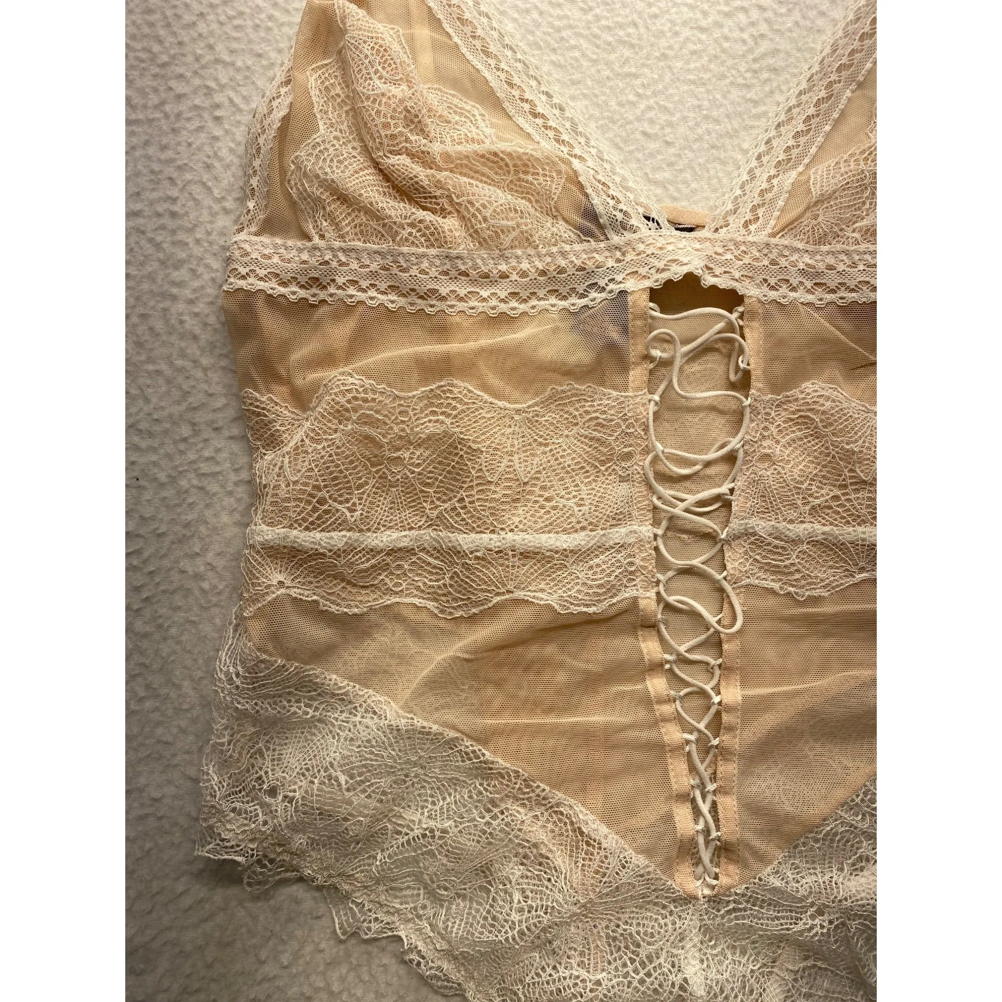 Victorias Secret Lace Detailed Beige Bodysuit Lingerie #7094