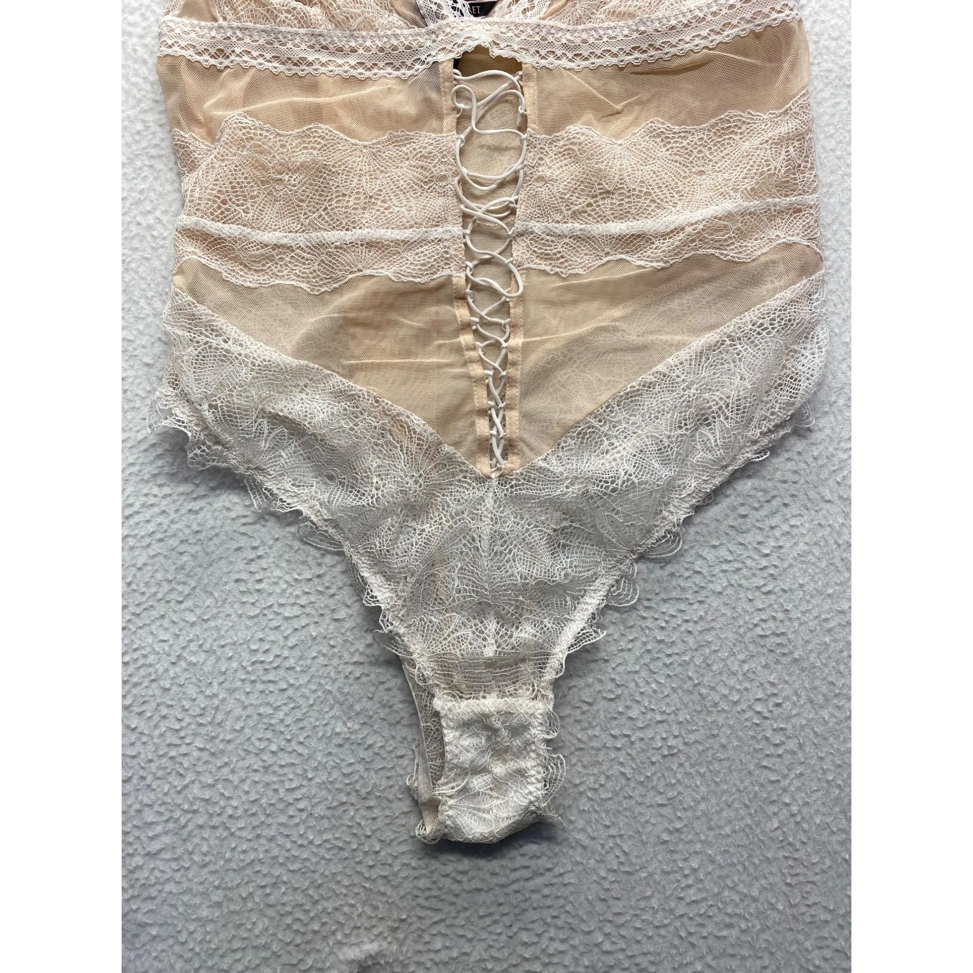 Victorias Secret Lace Detailed Beige Bodysuit Lingerie #7094