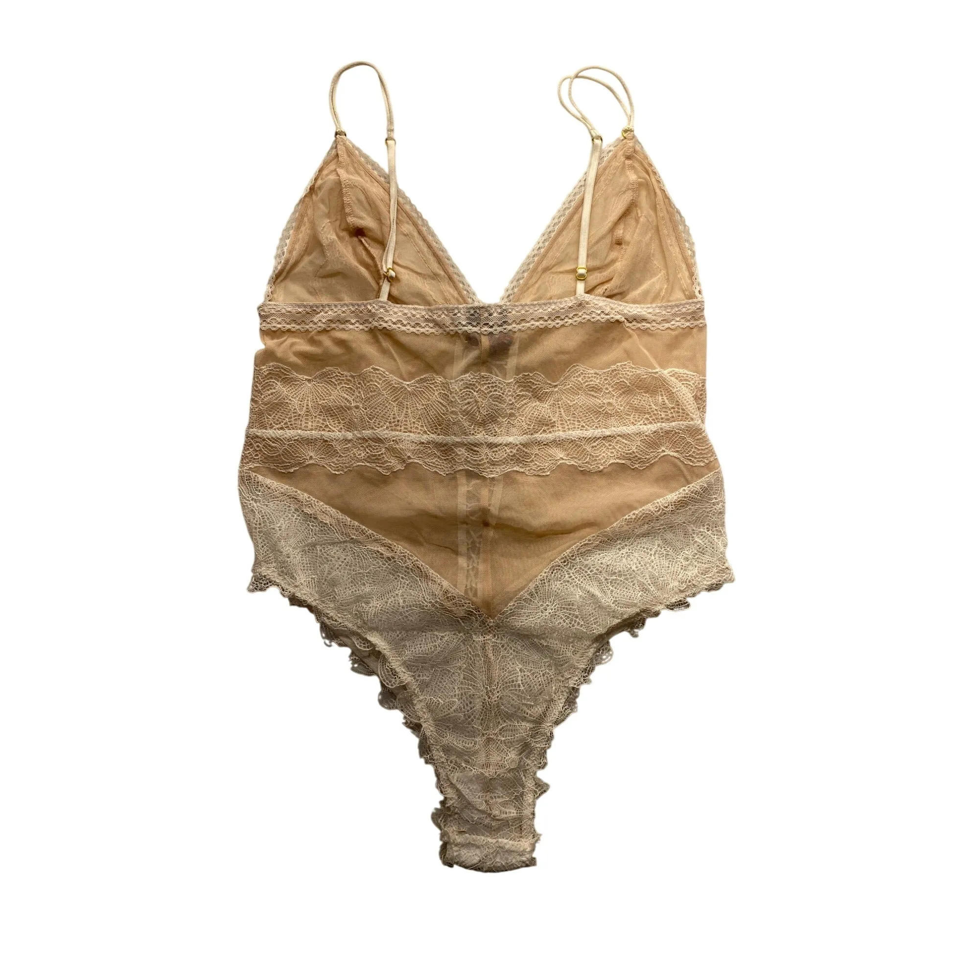 Victorias Secret Lace Detailed Beige Bodysuit Lingerie #7094