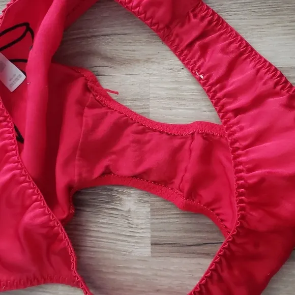 Vintage 90s red shiny satin delicates panties 8 xl bow girly