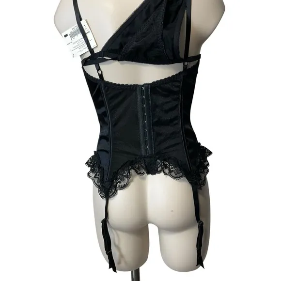 VINTAGE Lingerie Set sz Small Fit Lace Bustier Matching Panties Black NWT