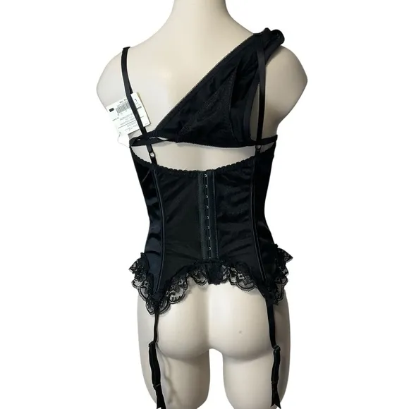VINTAGE Lingerie Set sz Small Fit Lace Bustier Matching Panties Black NWT