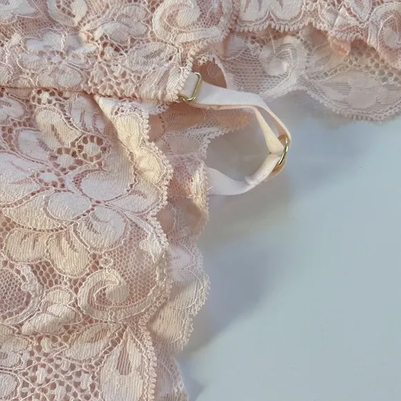 We Are HAH x Free People Cut To The Chase Bodysuit Naked Truth Blush Lace XL