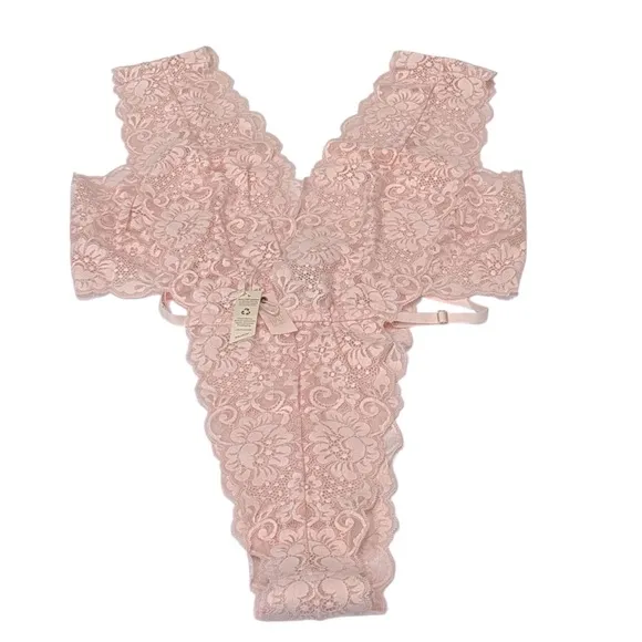 We Are HAH x Free People Cut To The Chase Bodysuit Naked Truth Blush Lace XL