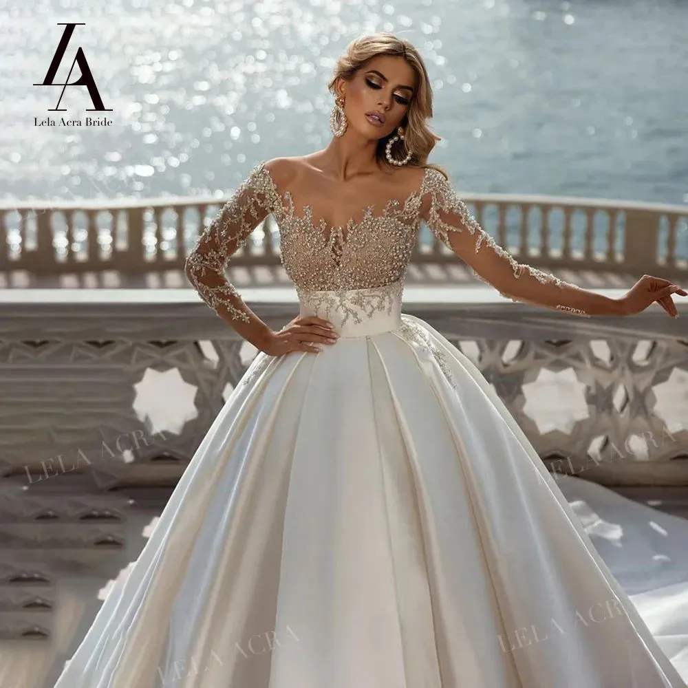 Wedding Dress Beaded Satin Ball Gown Elegant Princess