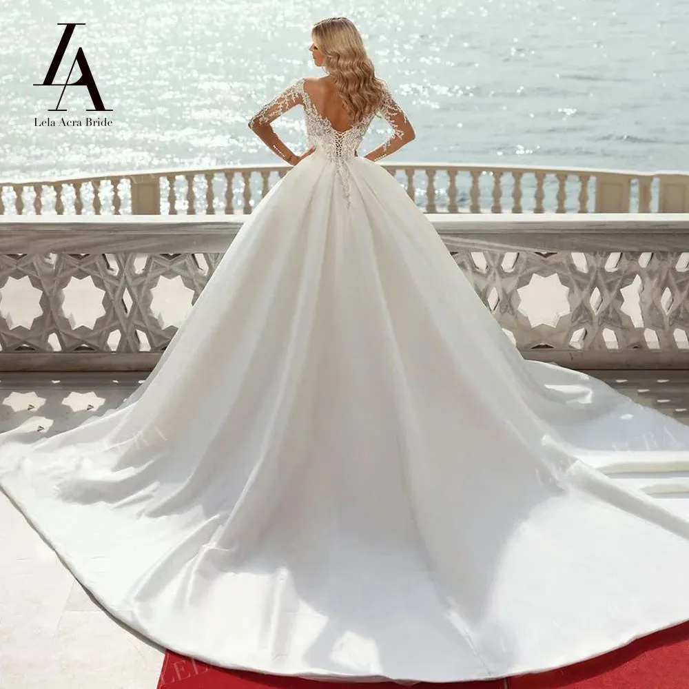 Wedding Dress Beaded Satin Ball Gown Elegant Princess