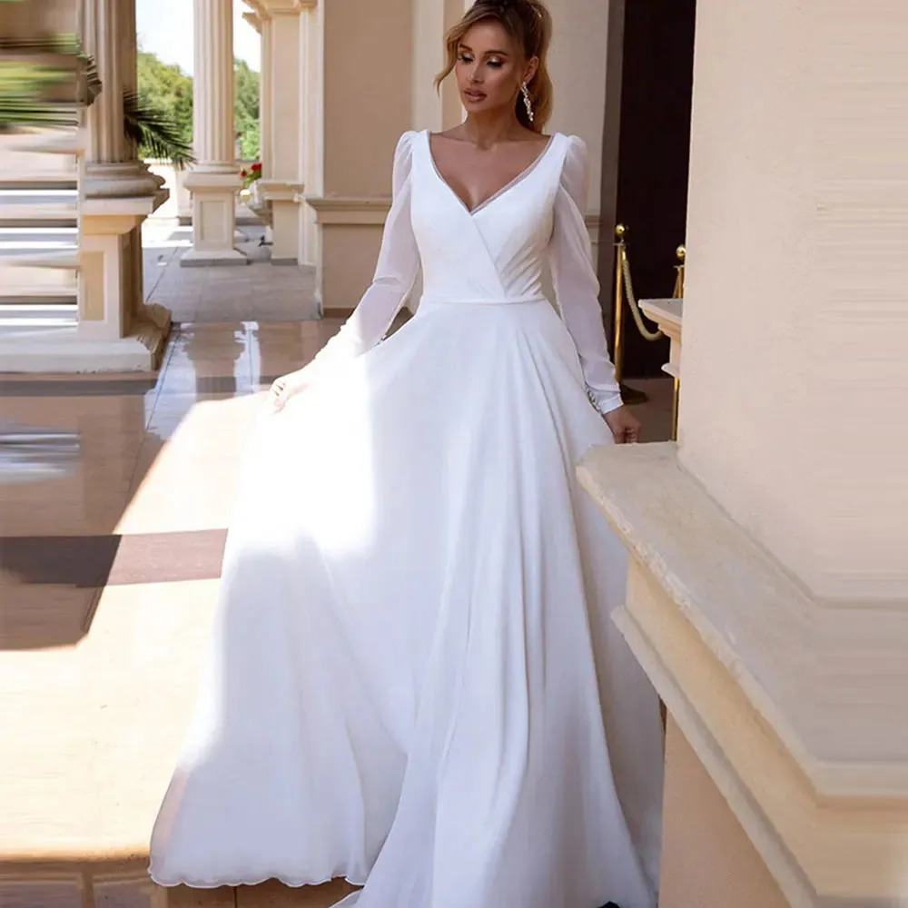 Wedding Dress Long Sleeves Simple Wedding Gowns Backless