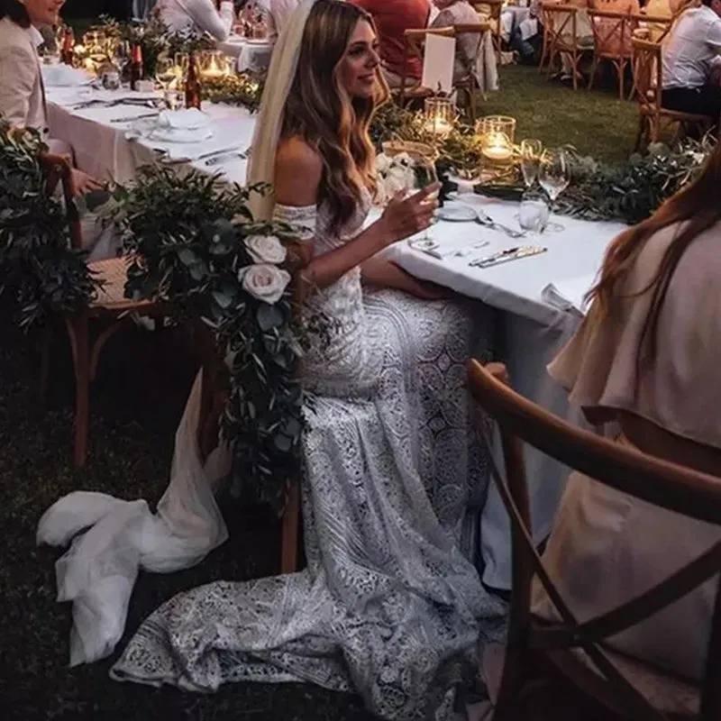 Wedding Dress With Detachable Sleeve Backless Bride Gown Lace