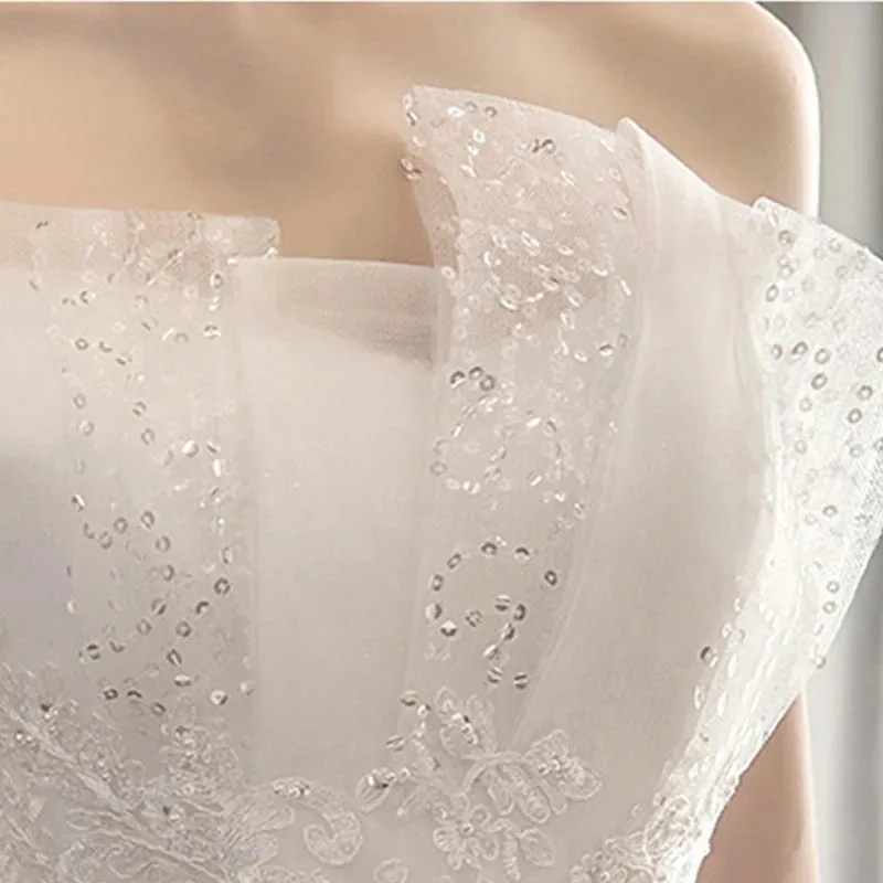 Wedding Dresses Illusion Boat Neck Short Sequined Embroidery Off The Shoulder