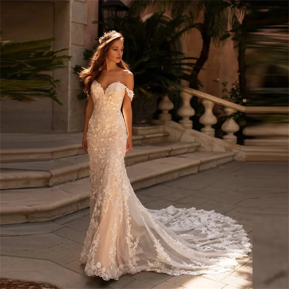 Wedding Gowns for Bride Off Shoulder Sleeve Bride