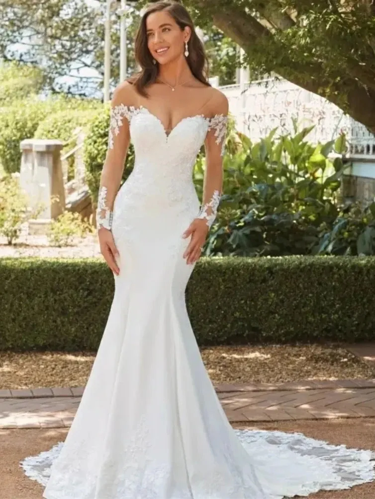 Wedding Guest Dresses: Wedding Dresses Lace Appliques Long Sleeve Ball Gowns
