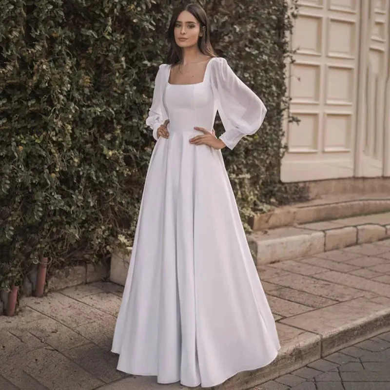 Wedding Guest Dresses: Wedding Dresses Long Chiffon Sleeve Beach Bride Dress