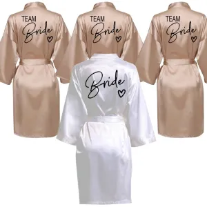 Wedding Party Team Bride Robe - Kimono Satin Pajamas for Bridesmaids, Black Letters SP003