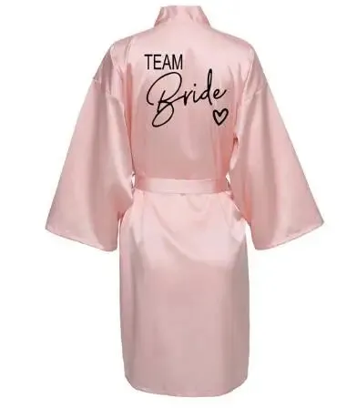 Wedding Party Team Bride Robe - Kimono Satin Pajamas for Bridesmaids, Black Letters SP003