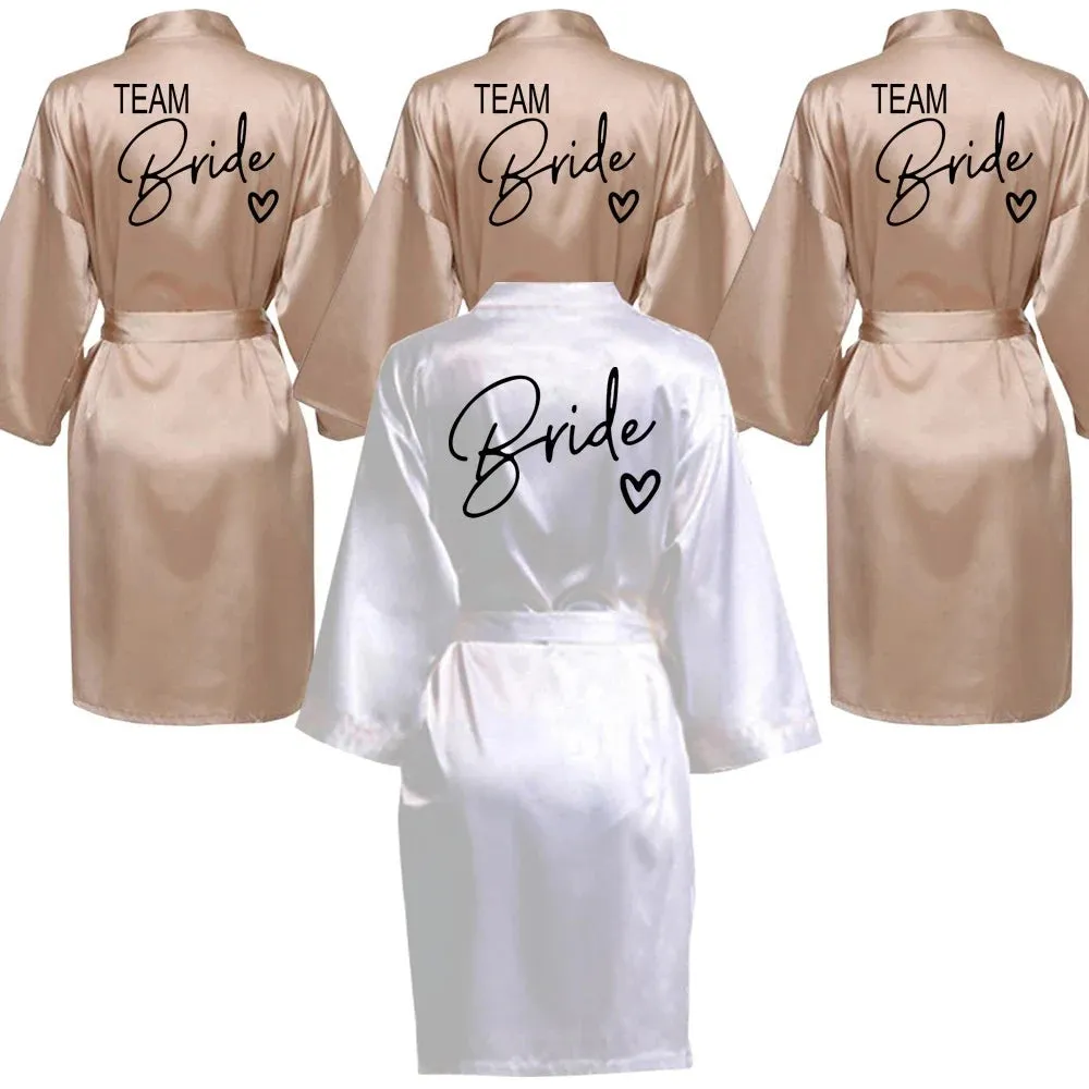 Wedding Party Team Bride Robe - Kimono Satin Pajamas for Bridesmaids, Black Letters SP003