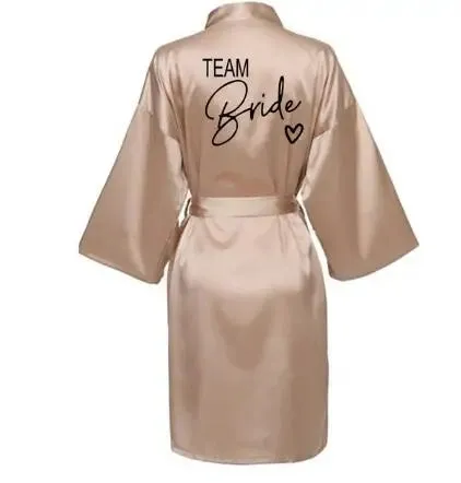 Wedding Party Team Bride Robe - Kimono Satin Pajamas for Bridesmaids, Black Letters SP003