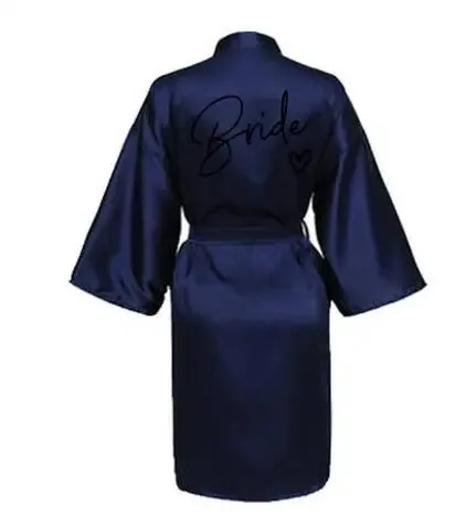 Wedding Party Team Bride Robe - Kimono Satin Pajamas for Bridesmaids, Black Letters SP003