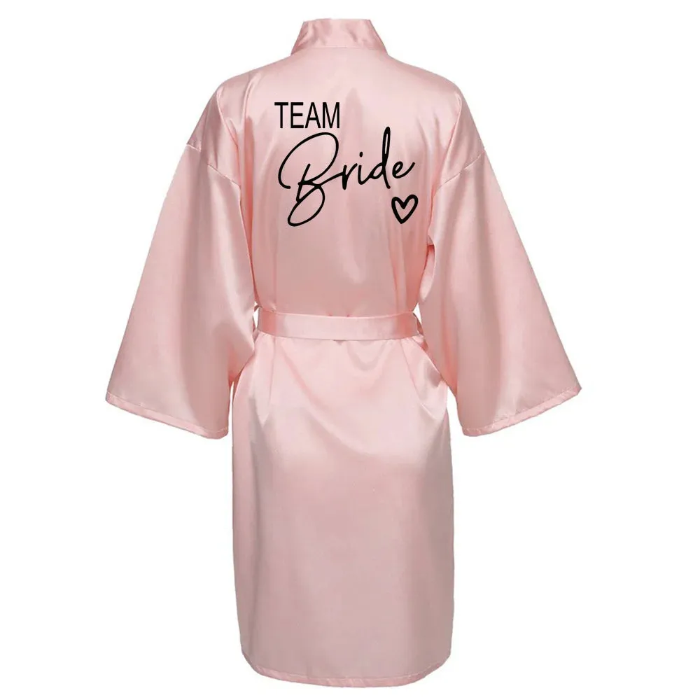 Wedding Party Team Bride Robe - Kimono Satin Pajamas for Bridesmaids, Black Letters SP003
