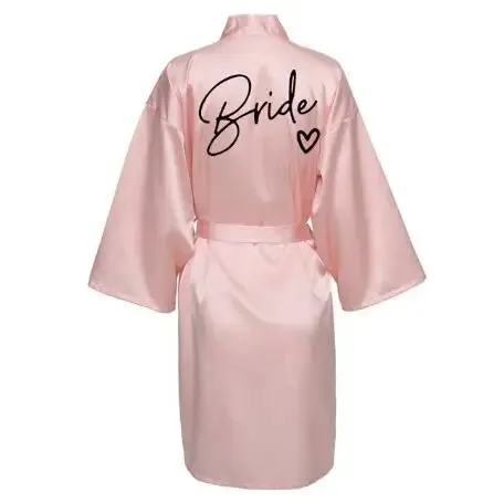 Wedding Party Team Bride Robe - Kimono Satin Pajamas for Bridesmaids, Black Letters SP003