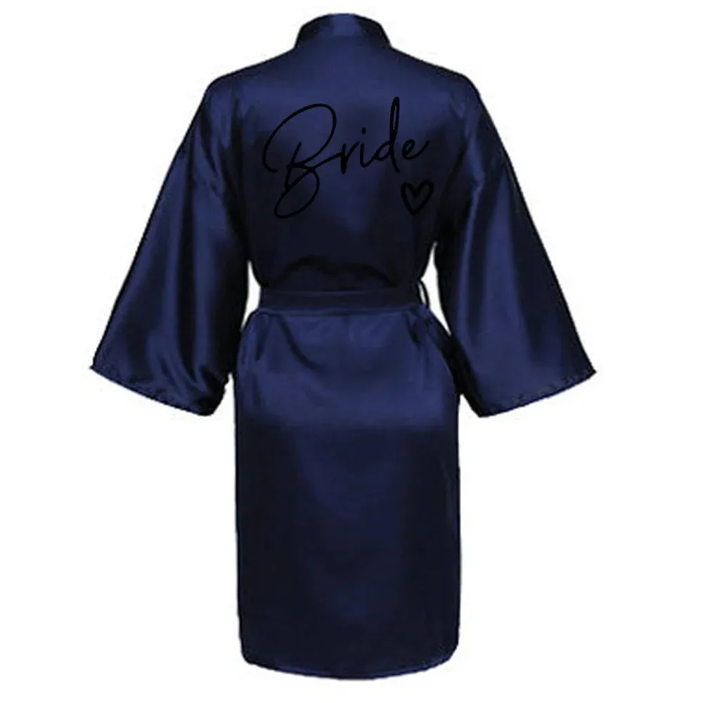 Wedding Party Team Bride Robe - Kimono Satin Pajamas for Bridesmaids, Black Letters SP003