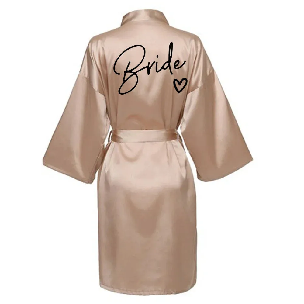 Wedding Party Team Bride Robe - Kimono Satin Pajamas for Bridesmaids, Black Letters SP003