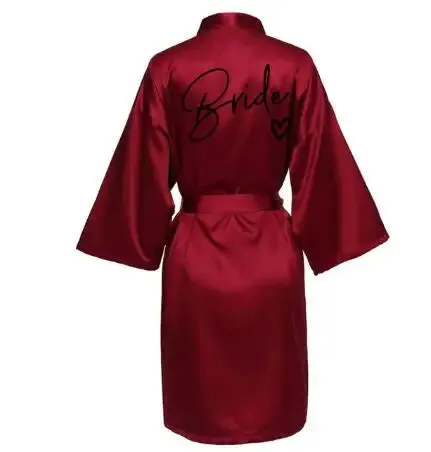 Wedding Party Team Bride Robe - Kimono Satin Pajamas for Bridesmaids, Black Letters SP003