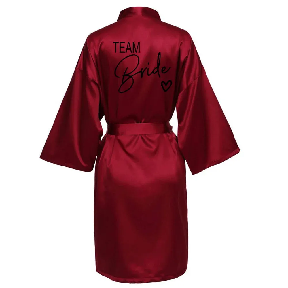 Wedding Party Team Bride Robe - Kimono Satin Pajamas for Bridesmaids, Black Letters SP003