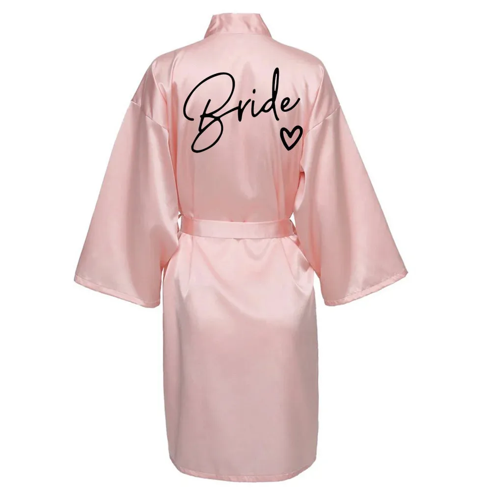 Wedding Party Team Bride Robe - Kimono Satin Pajamas for Bridesmaids, Black Letters SP003