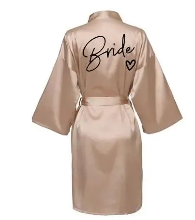 Wedding Party Team Bride Robe - Kimono Satin Pajamas for Bridesmaids, Black Letters SP003