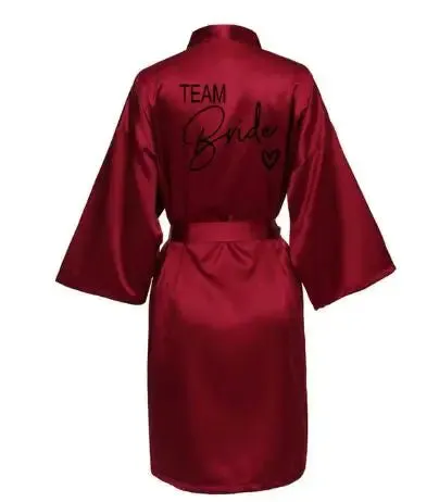 Wedding Party Team Bride Robe - Kimono Satin Pajamas for Bridesmaids, Black Letters SP003
