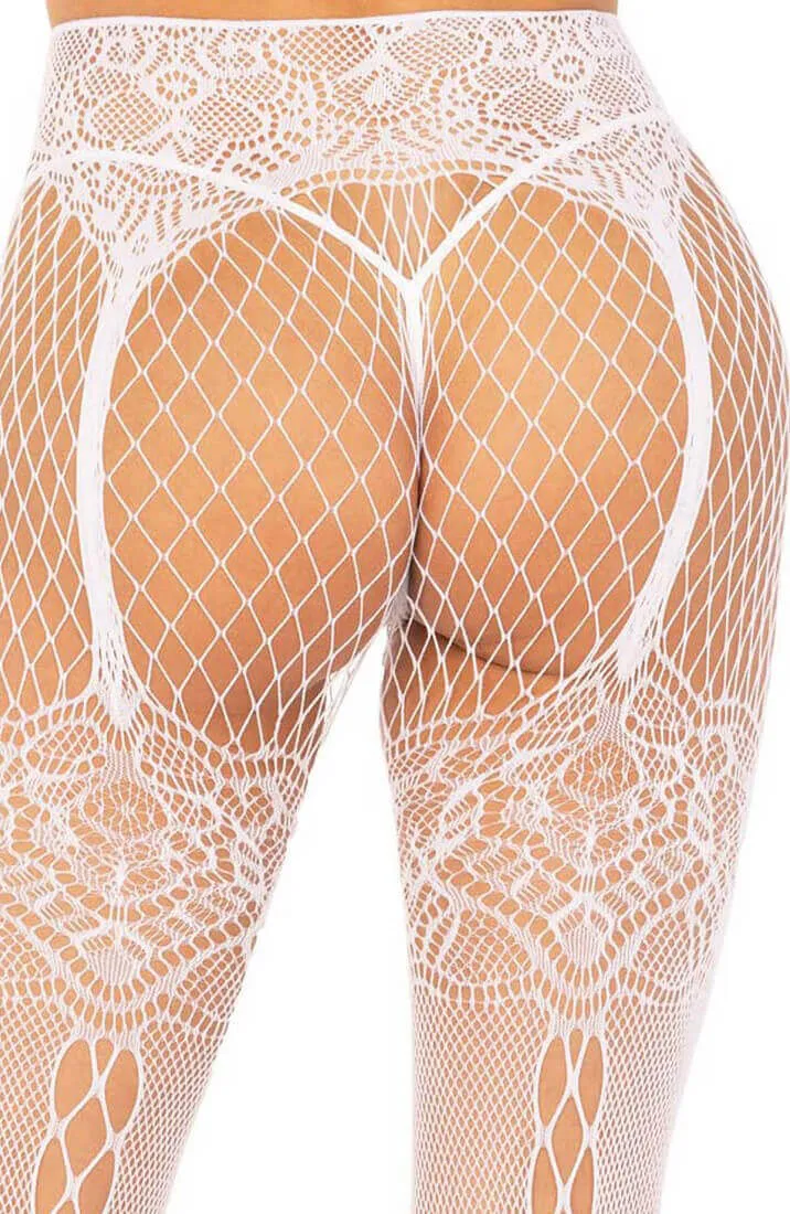 White pantyhose with faux lace-up backseam