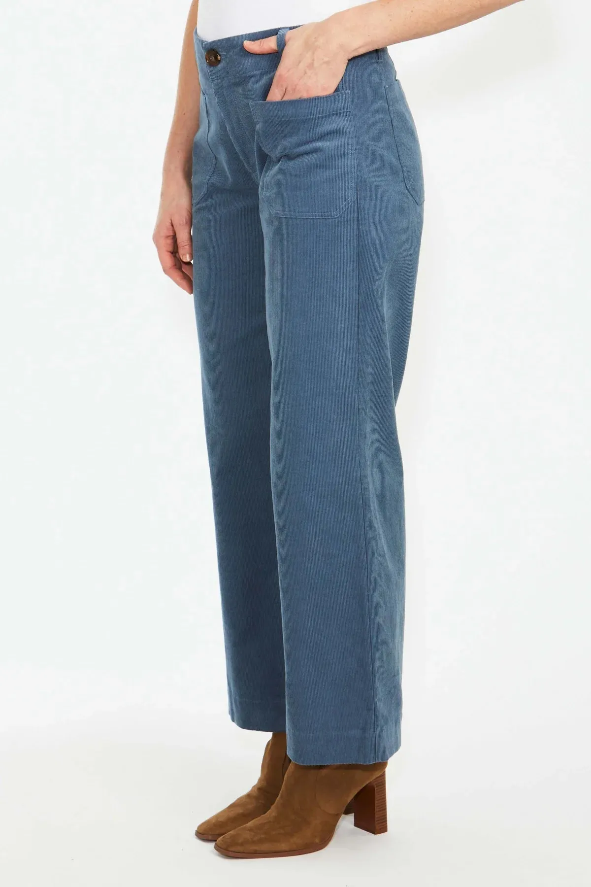 Wide Leg Cord Pants - Denim