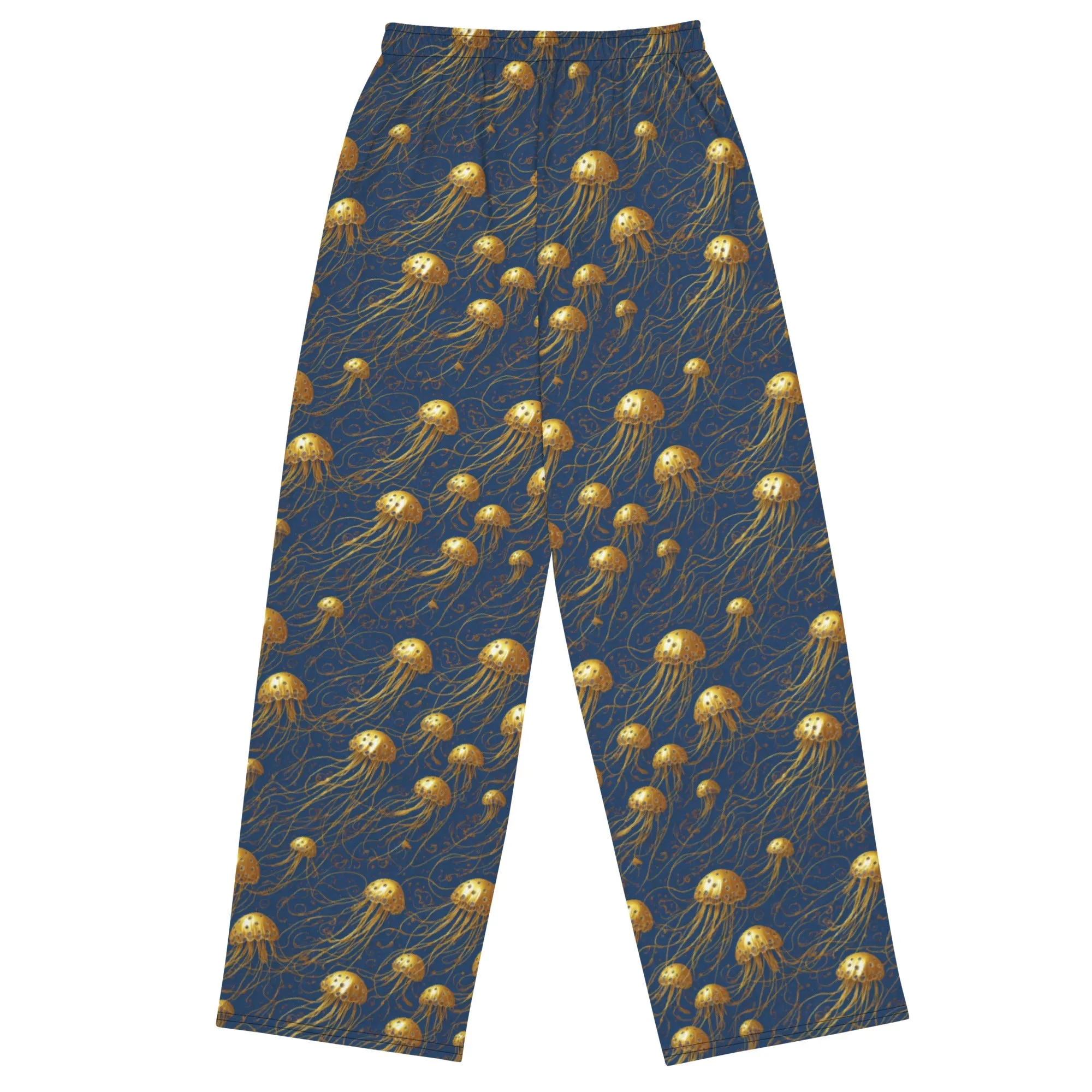 Wide-leg Pants - Blue and Gold Jellyfishes