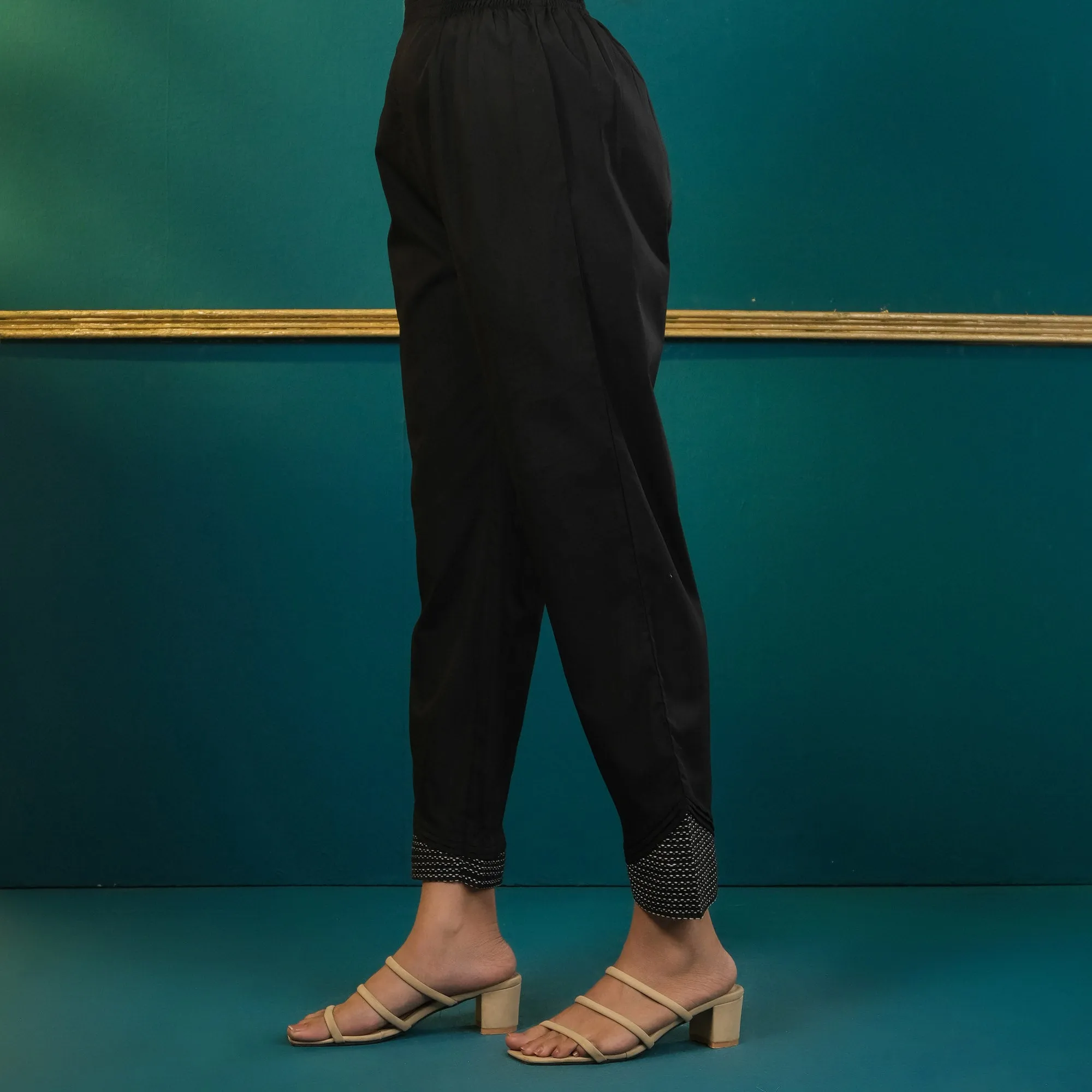 Women Black Embroidered Bottom