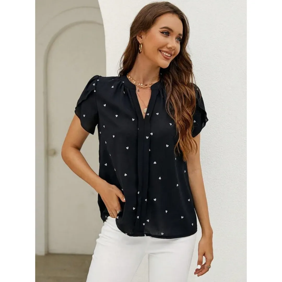 Women's Elegant V Neck Top | Short Sleeve