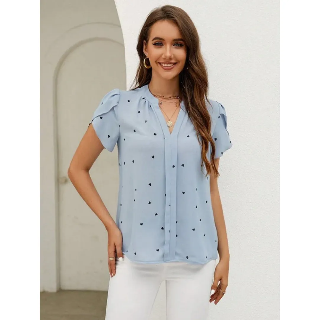 Women's Elegant V Neck Top | Short Sleeve