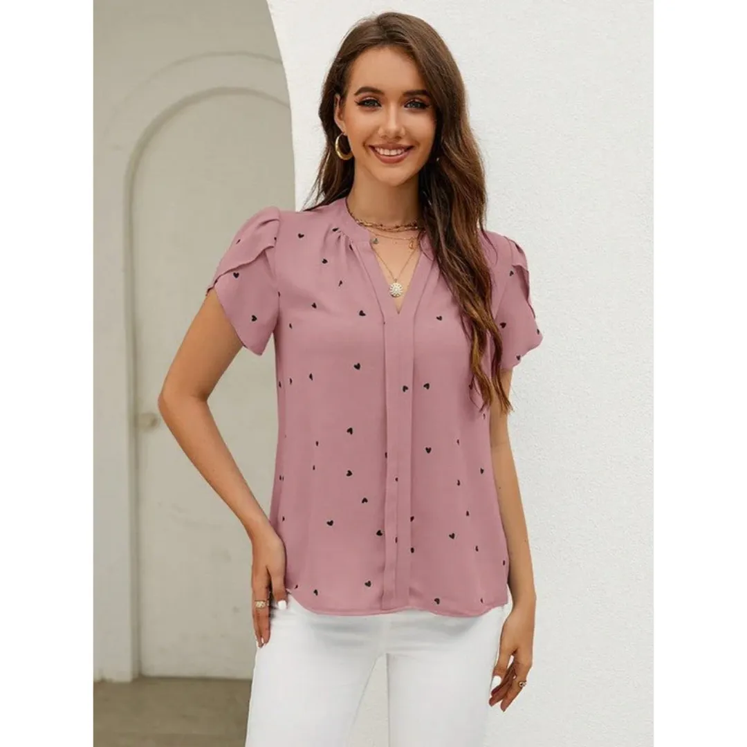 Women's Elegant V Neck Top | Short Sleeve