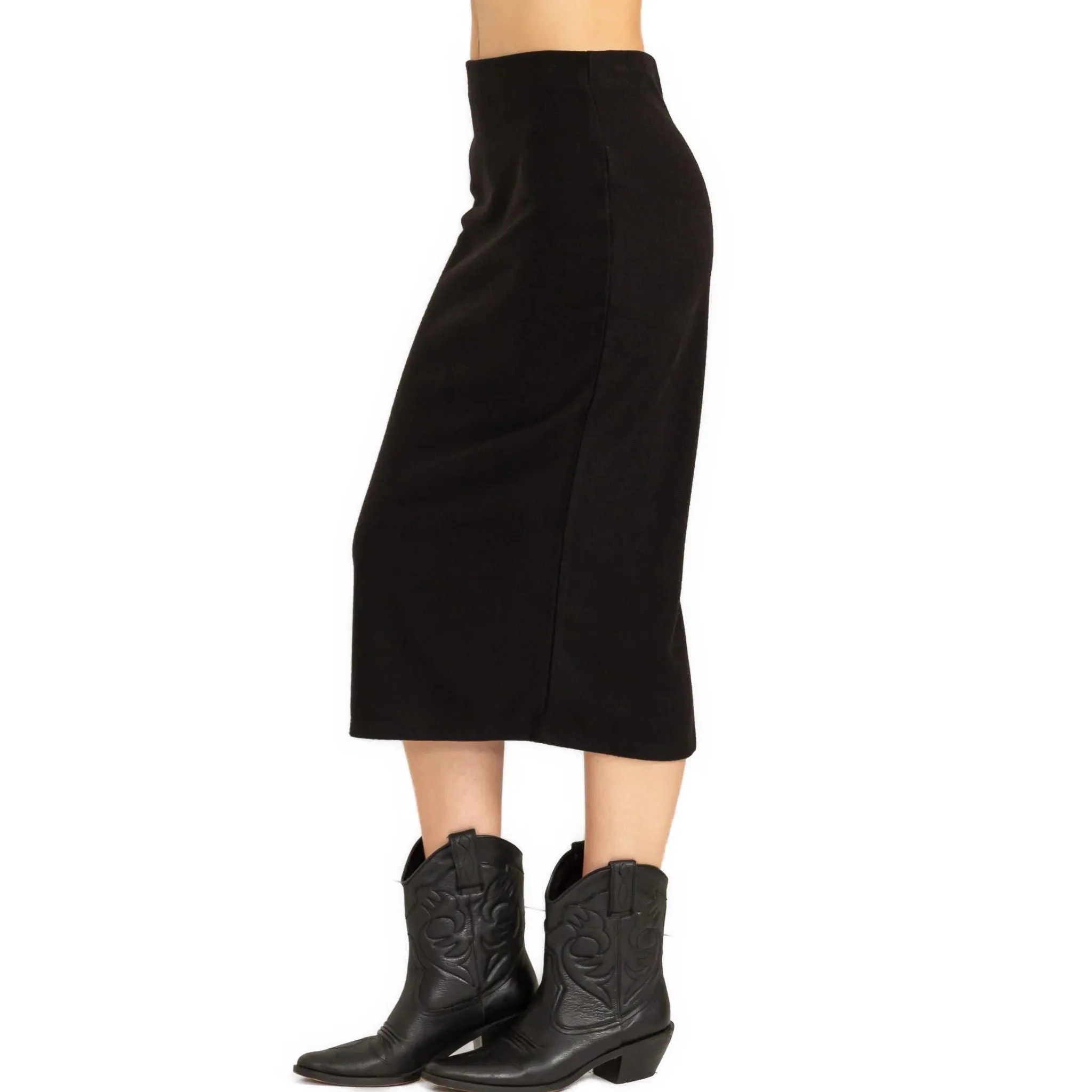 Women's High Waist Back Slit Midi Skirt in Black or Cream