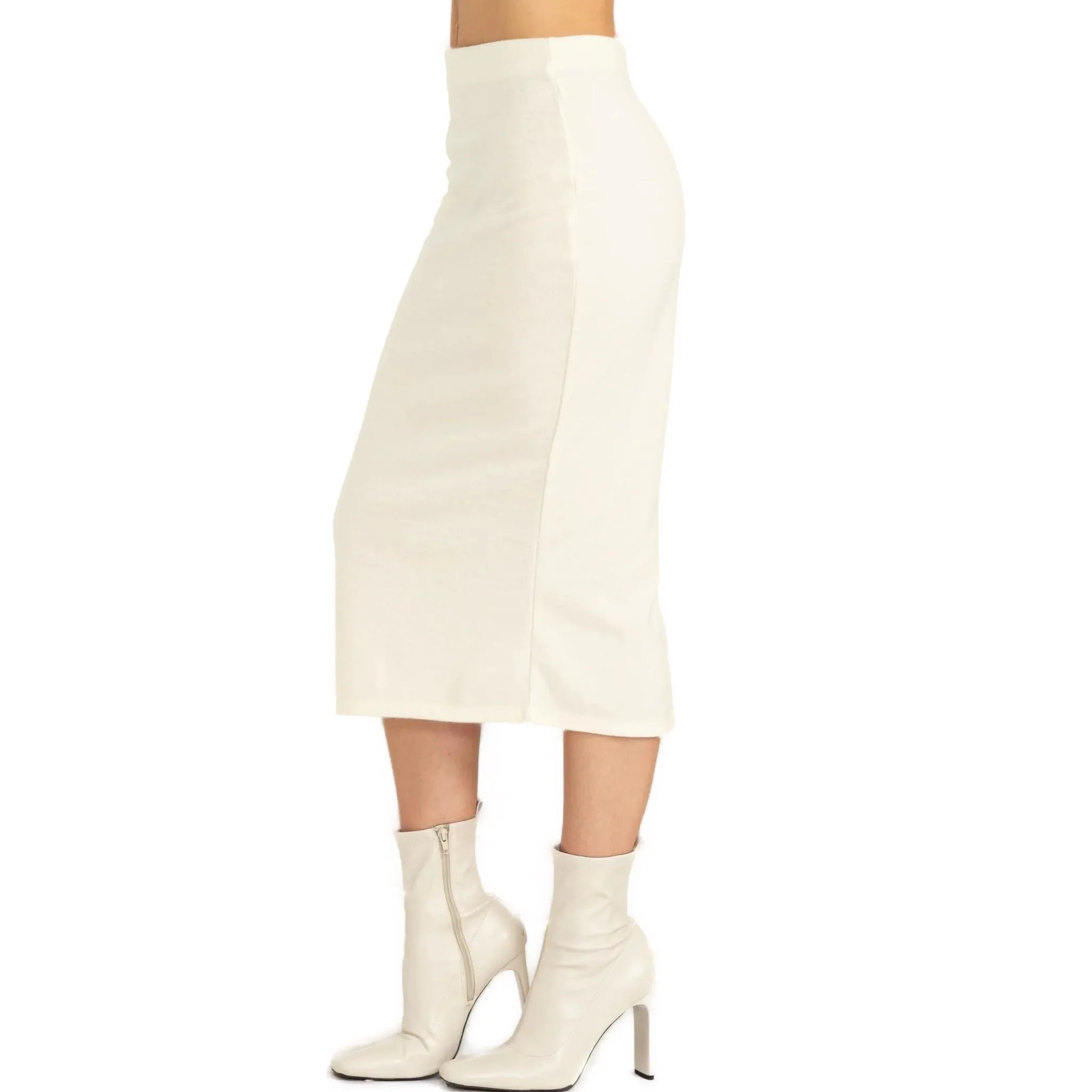Women's High Waist Back Slit Midi Skirt in Black or Cream