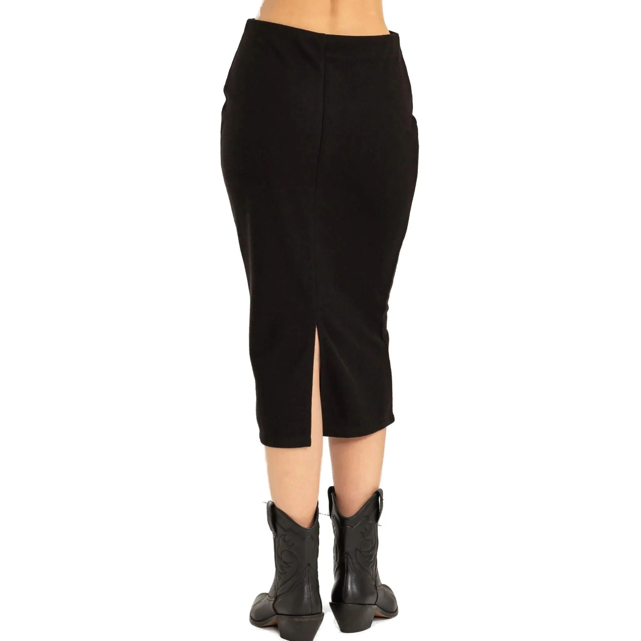 Women's High Waist Back Slit Midi Skirt in Black or Cream